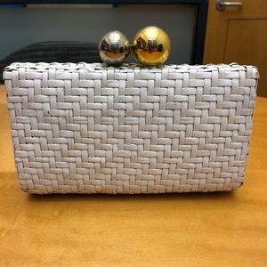 Vintage Rodo white rattan clutch